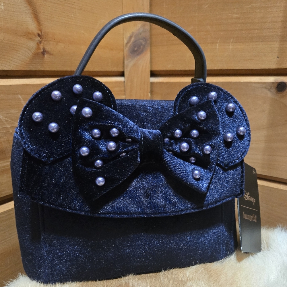 Disney Loungefly Velvet Navy Pearl Crossbody Bag NWT
